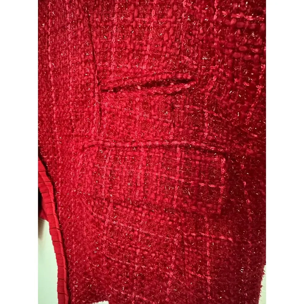 NWT WinterSilks red silk Multi Woven tweed collarless blazer coat size XL